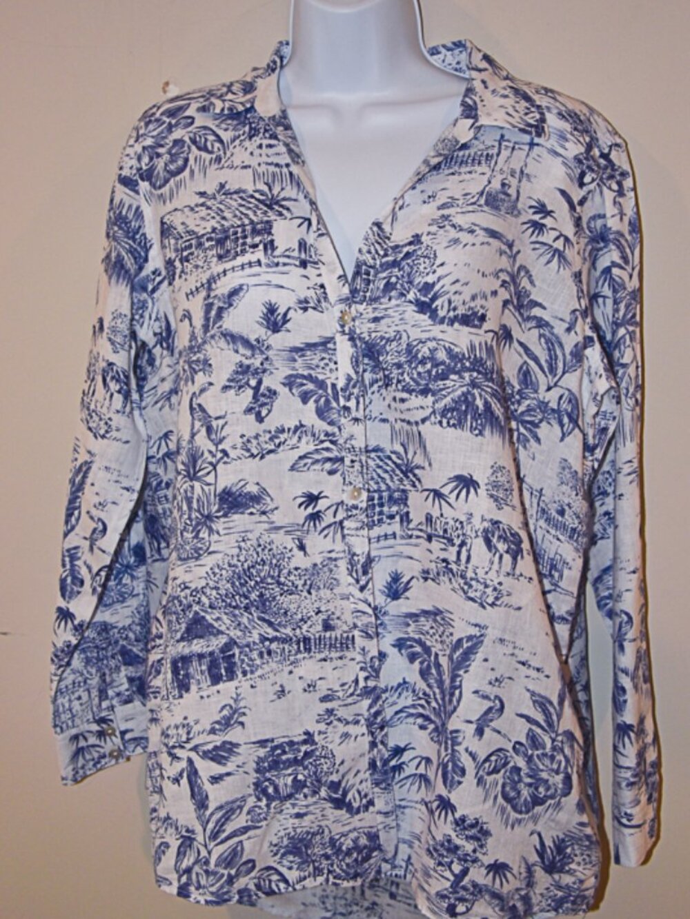 NWOT Joie 100% Linen Tropical Print Long Sleeve Button Down Shirt Size Small/Med